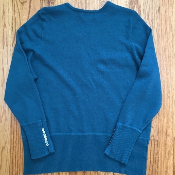 Susan Bristol 100% Merino Wool Blue Long Sleeve V-neck  Tight Knit Sweater - Picture 14 of 15